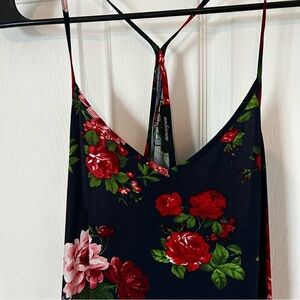 Ambiance Navy Blue Red Pink Floral Spaghetti Strap, Racer Back Mini Dress
